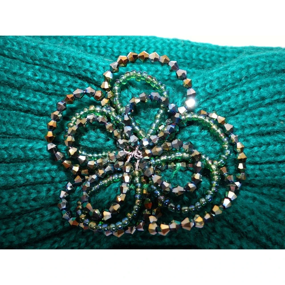CC Exclusives Green Knitted‎ Turban Headband Beaded Flower Embellishment
